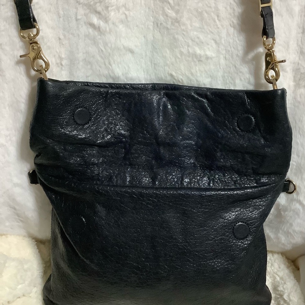 Tory Burch Black Leather Fold-Over Shoulder Bag with Gold Accent - Picture 3 of 5